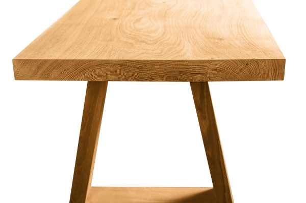 Set: Solid Hardwood Oak rustic Kitchen Table with bench and trapece table and bench legs 40mm laquered